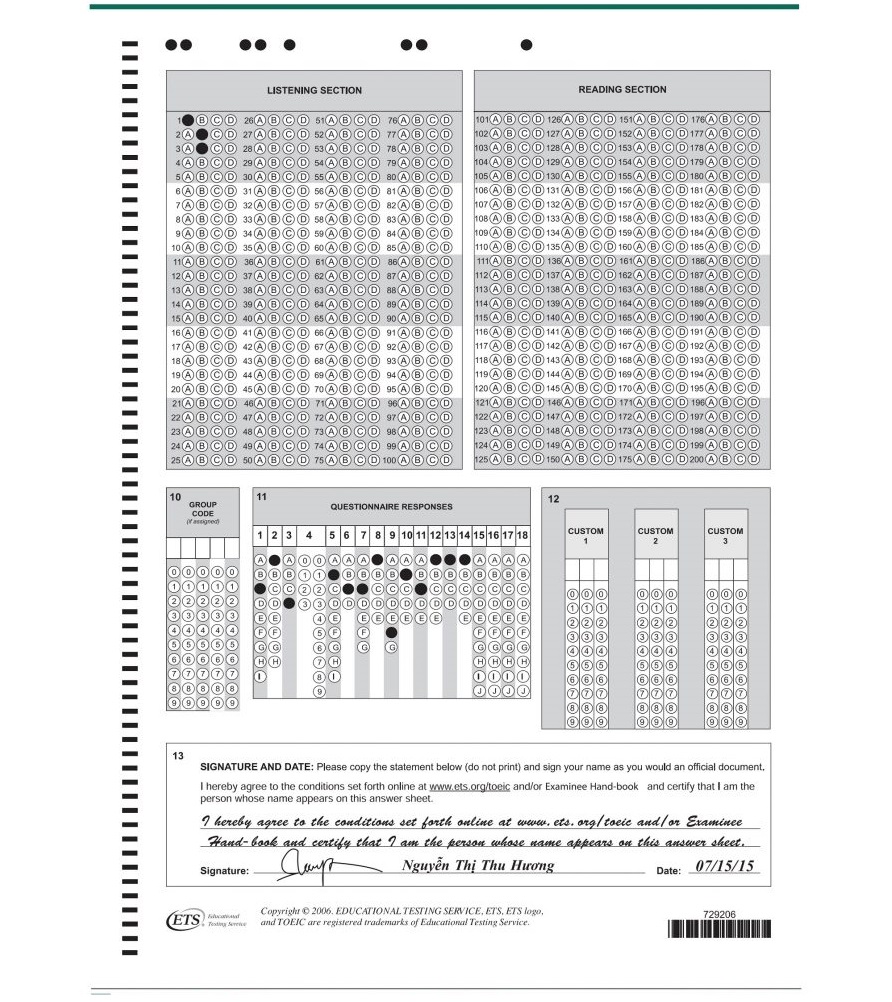 [PDF] MẪU ANSWER SHEET TOEIC 2020