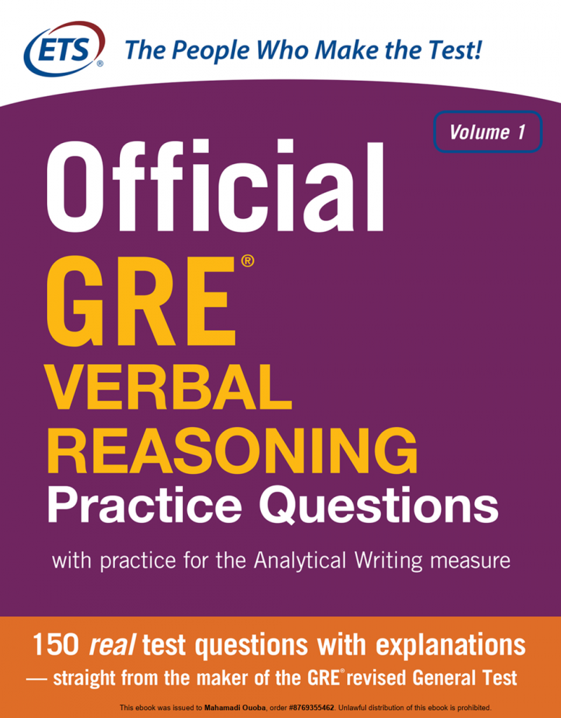Giới thiệu sách ETS Official GRE Verbal Reasoning Practice Questions