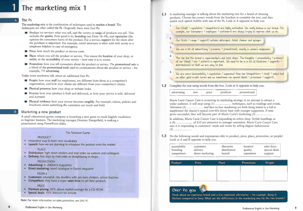 professional english in use marketing moi unit 2 trang
